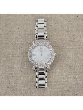 Judith Ripka Bezel Set Silvertone Stainless White Topaz Summit Watch
